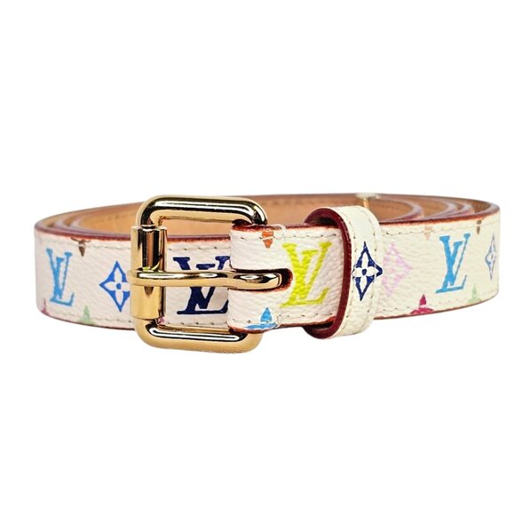 LOUIS VUITTON Multicolor White Belt Womens Monogram LV Murakami LV x TM 90/36 - Picture 10 of 12
